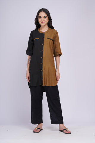 Kalyani Linen Set- Black Khaki