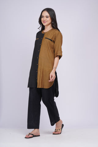 Kalyani Linen Set- Black Khaki