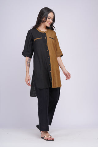 Kalyani Linen Set- Black Khaki