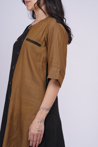 Kalyani Linen Set- Black Khaki