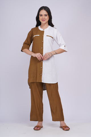 Kalyani Linen Set- Cream Khaki