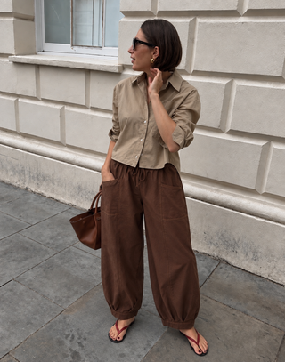 Linen Cargo Casual Pants- Brown