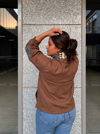 Linen Bomber Jacket- Brown