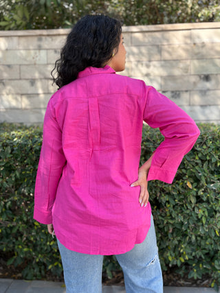 Rozana Linen Shirt- Hot Pink