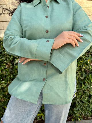 Rozana Linen Shirt- Sage Green