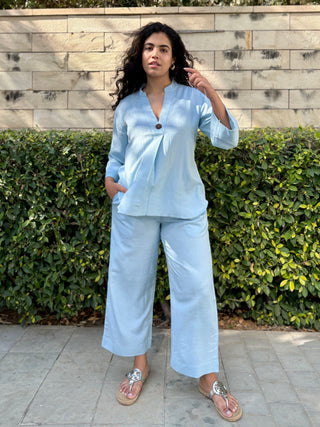 Neena Linen Set- Powder Blue