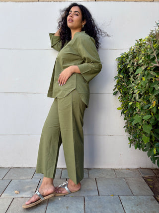 Neena Linen Set- Olive