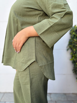 Neena Linen Set- Olive