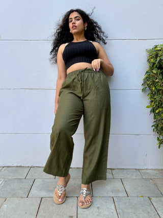 Rozana Linen Pants- Dark Olive