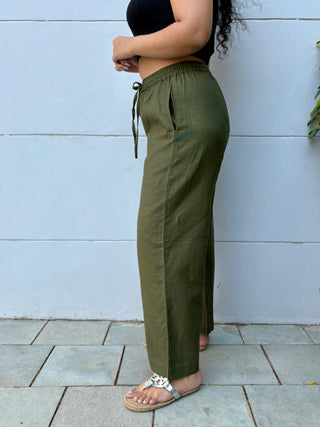 Rozana Linen Pants- Dark Olive