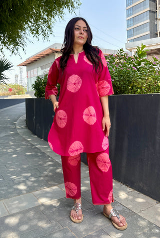 Shibori Cambric Coord Set- Magenta
