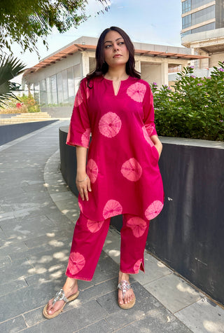 Shibori Cambric Coord Set- Magenta