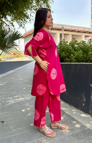 Shibori Cambric Coord Set- Magenta