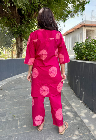 Shibori Cambric Coord Set- Magenta