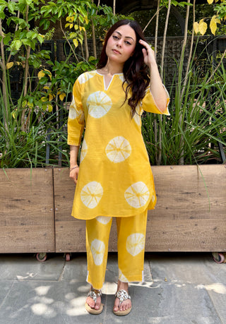 Shibori Cambric Coord Set- Yellow