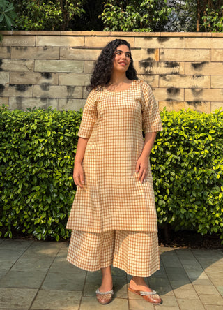 Checkered Culotte Kurta Set - Tan
