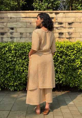 Checkered Culotte Kurta Set - Tan