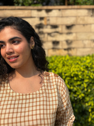 Checkered Culotte Kurta Set - Tan