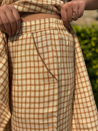 Checkered Culotte Kurta Set - Tan