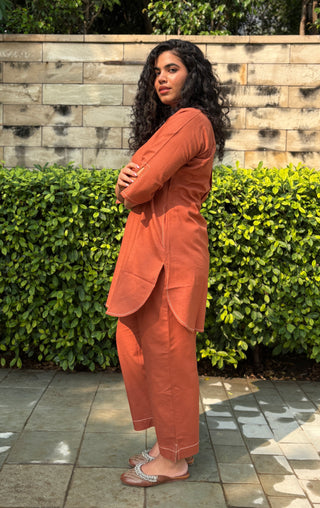 Chandni Linen Set- Rust