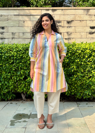 Rainbow Linen Blend Kurta Set