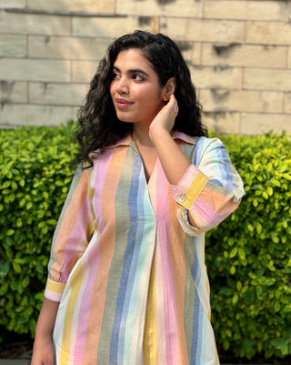 Rainbow Linen Blend Kurta Set
