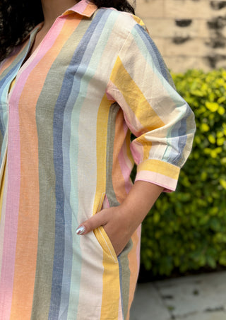 Rainbow Linen Blend Kurta Set