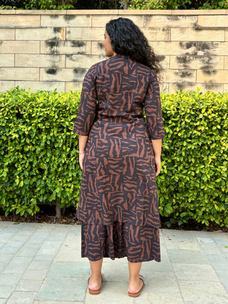 Kamala Abstract Culotte Kurta set- Brown