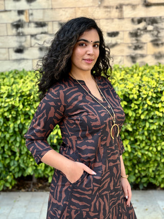 Kamala Abstract Culotte Kurta set- Brown