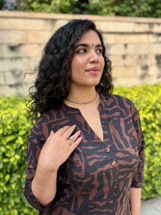 Kamala Abstract Culotte Kurta set- Brown