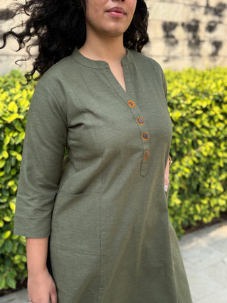 Sunflower Linen Pocket Kurta- Olive