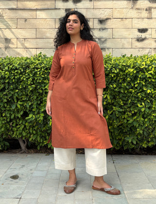 Sunflower Linen Pocket Kurta- Rust