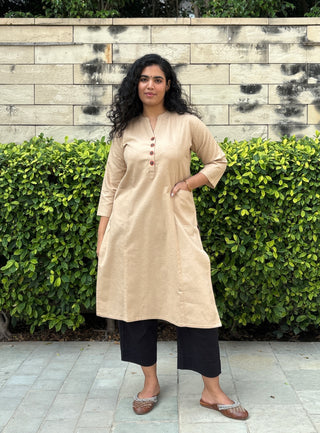 Sunflower Linen Pocket Kurta- Beige