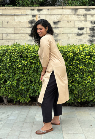 Sunflower Linen Pocket Kurta- Beige