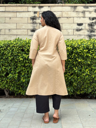 Sunflower Linen Pocket Kurta- Beige