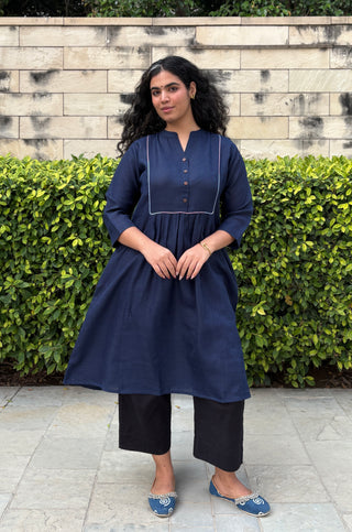Lekhika Linen Kurta- Navy