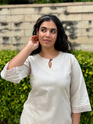 Piku Farshi Set with Modal Silk Stole- Ivory