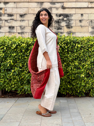 Piku Farshi Set with Modal Silk Stole- Ivory