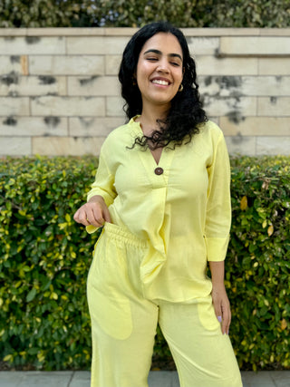 Neena Linen Set- Lemon