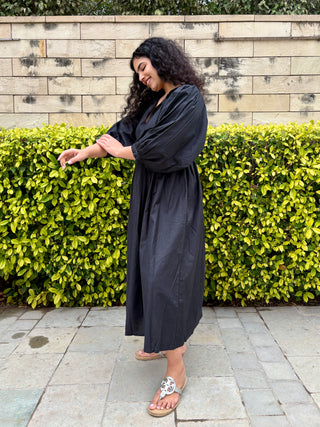 Swarna Linen Dress- Black