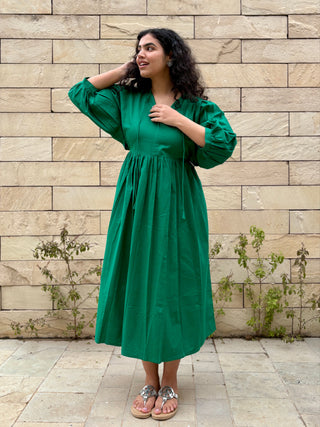 Swarna Linen Dress- Green