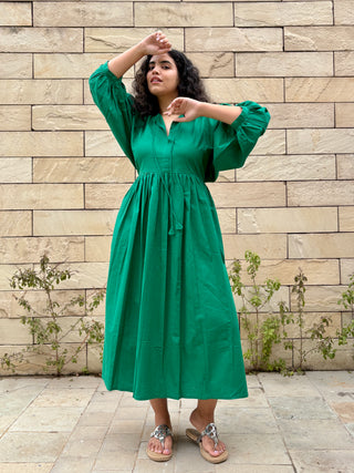 Swarna Linen Dress- Green