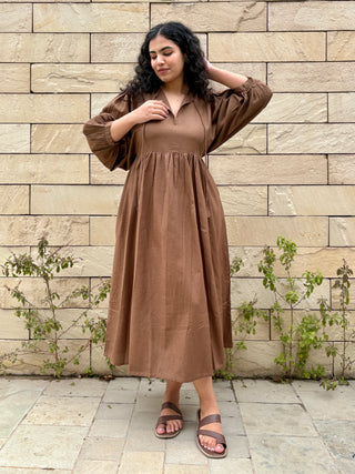 Swarna Linen Dress- Khaki