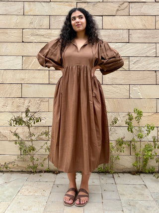 Swarna Linen Dress- Khaki