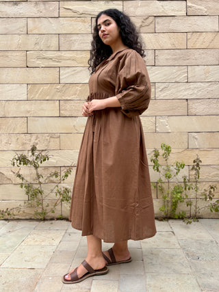 Swarna Linen Dress- Khaki