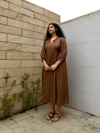 Swarna Linen Dress- Khaki