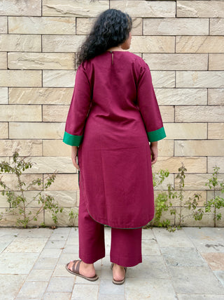 Meera Linen Kurta Set- Wine