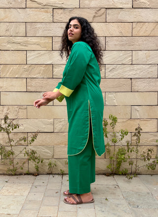 Meera Linen Kurta Set- Green