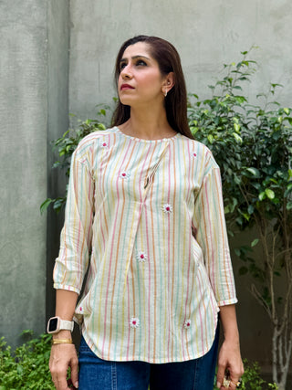 Coco Hand Embroidered Kurta Top- Multi Coloured
