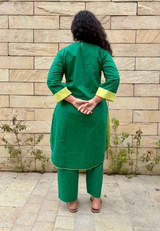 Meera Linen Kurta Set- Green